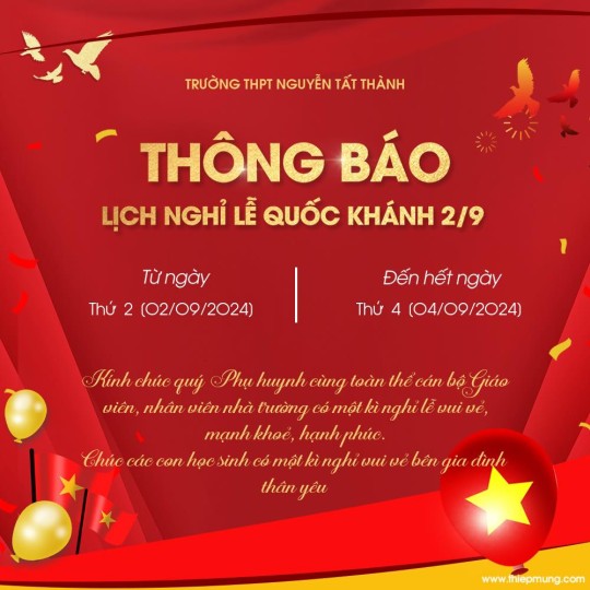 Thông báo lịch nghỉ lễ quốc khánh mùng 2 tháng 9 năm 2024